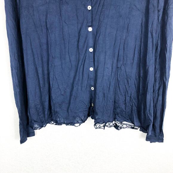 Free People Easy Breezy Jersey Lace Back Tee Smal Navy Blue Long Sleeve - Picture 7 of 13